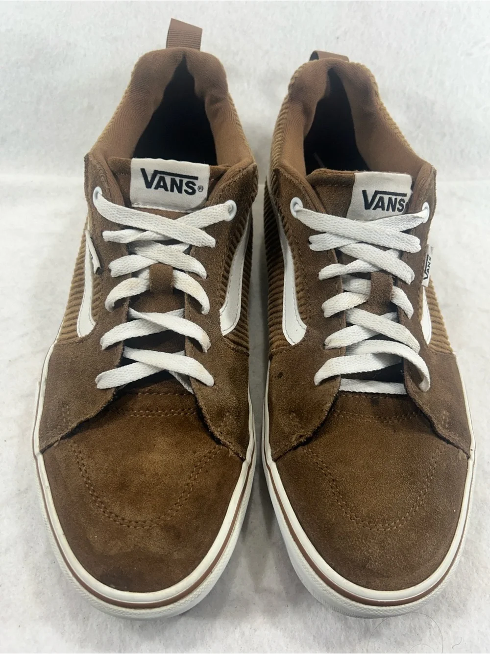 Vans Men’s 9.5 Brown Suede Corduroy Low Top Sneakers White Stripe